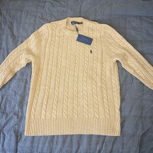 New Ralph Lauren Cream Cable Knit Crewneck Sweater